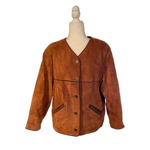 Vintage Brown Leather Blazer Jacket By Front Line Size 10 Genuine Leather